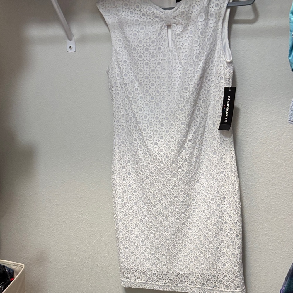 Last day ! Sharagano White Lace Midi Dress
